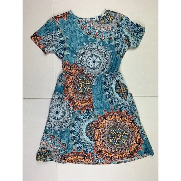 Women Dress Sz L Large Short Sleeve Pleated Pockets Stretch Elastic Waist Casual - Picture 5 of 12